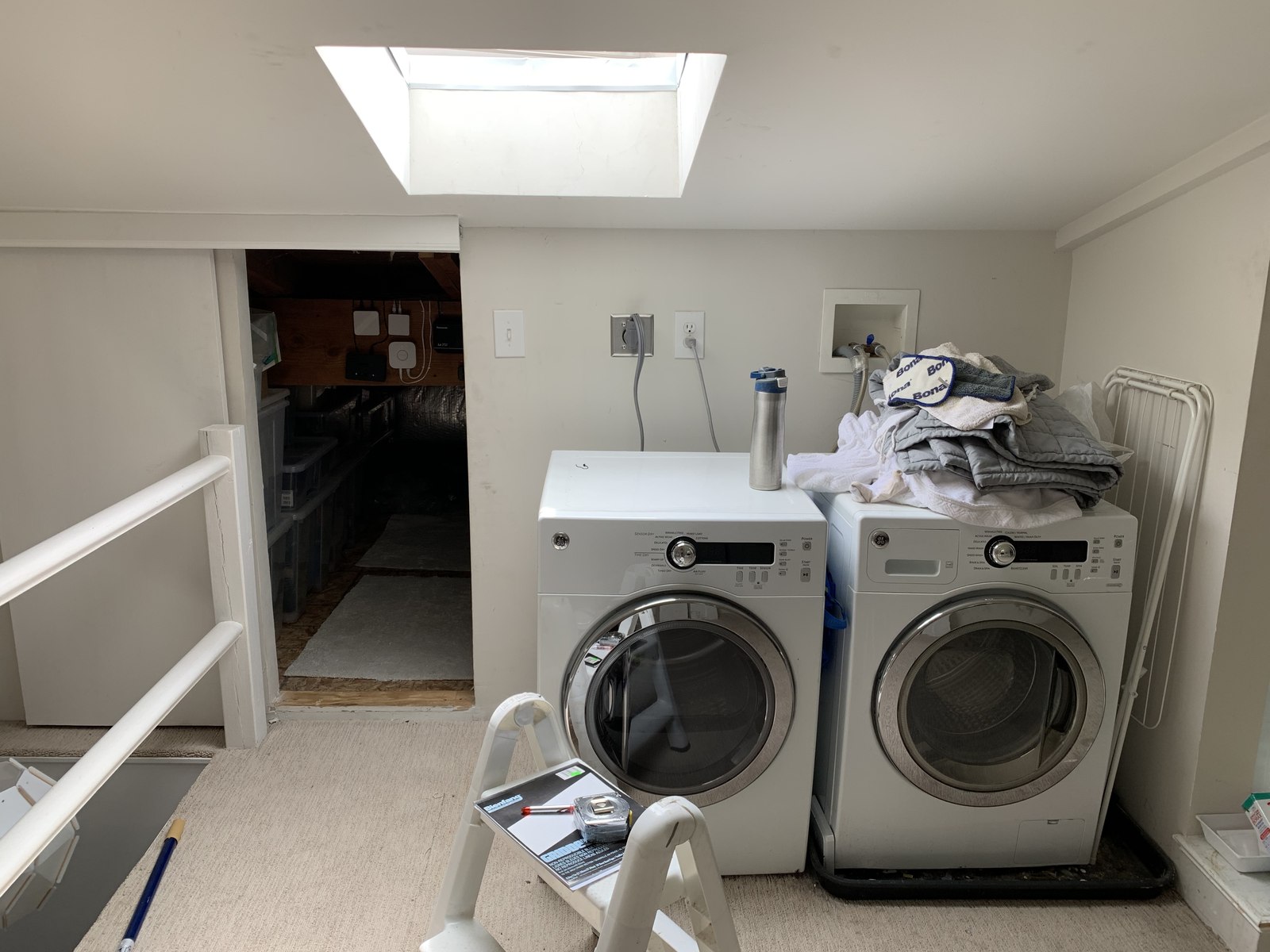 The washer and dryer before, under the same skylight