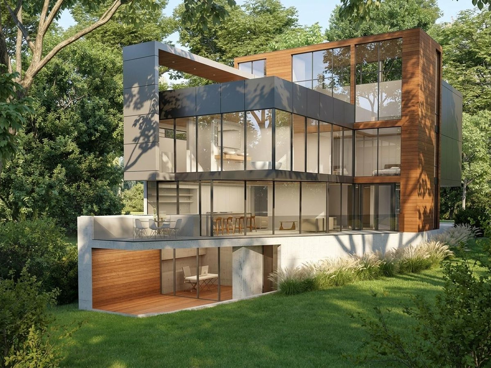 Rendering of the proposed house on the same sloped lot