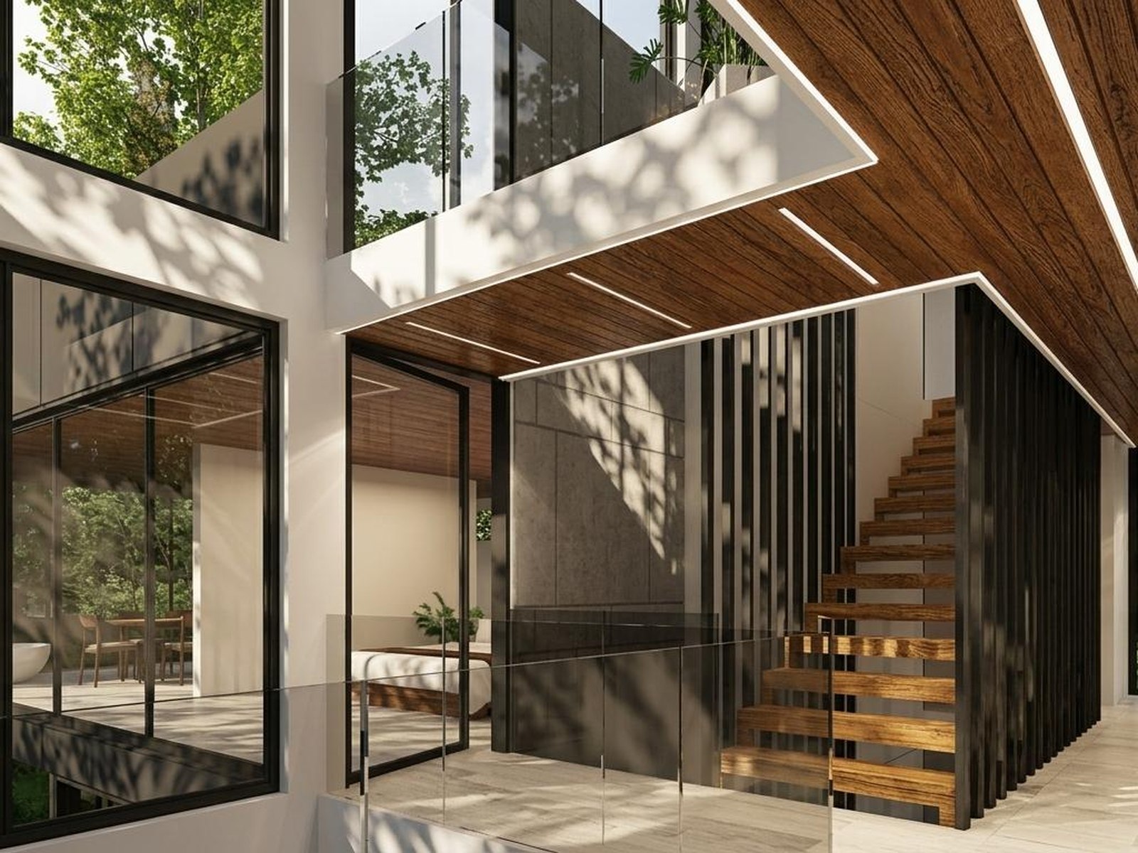 Rendering of the proposed wood-clad stair tower